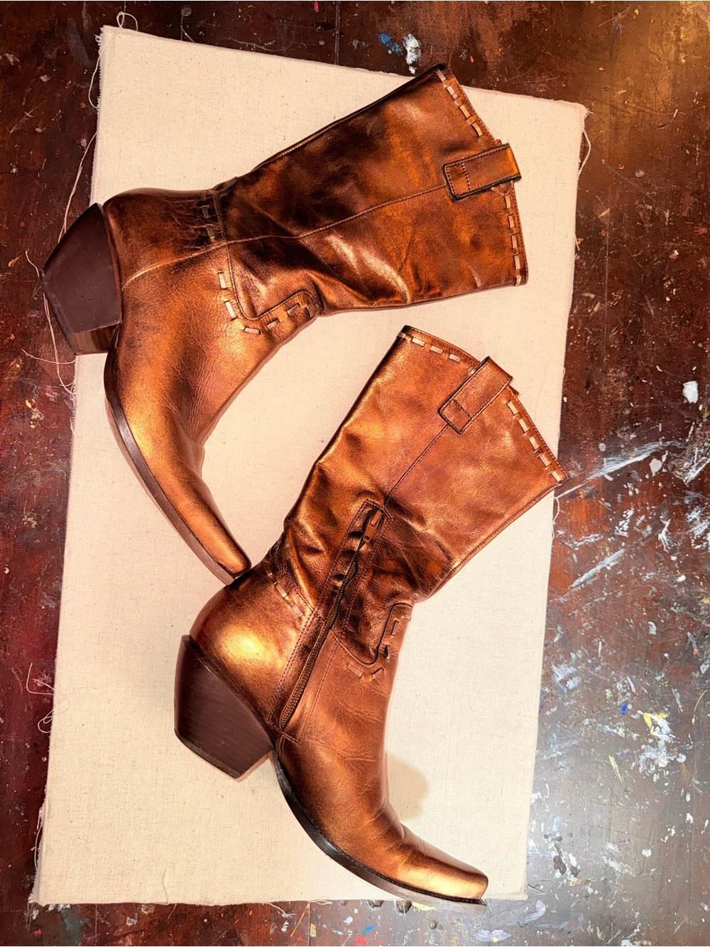 BCBG Metallic Bronze Western-Inspired Mid-Calf Boots